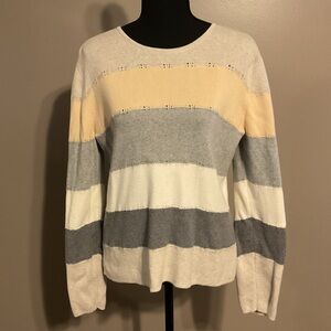 Geoffrey Beene Women's Striped Sweater - Cream, Gray, Yellow